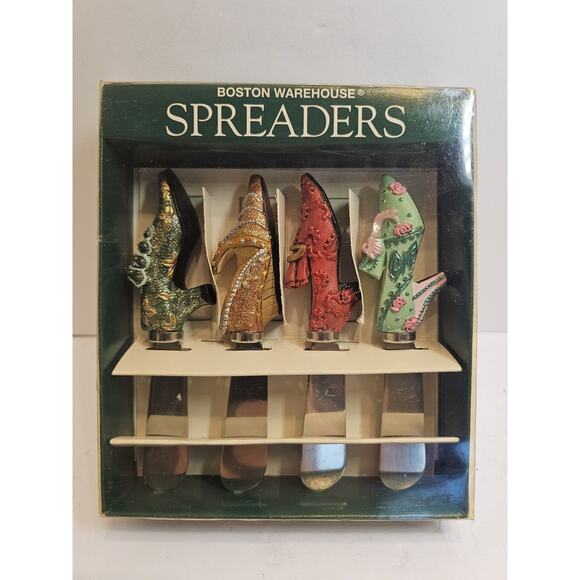 Boston Warehouse Fancy Feet Shoe Themed Glitter Canape Cheese Spreaders Set Of 4 - Picture 1 of 5